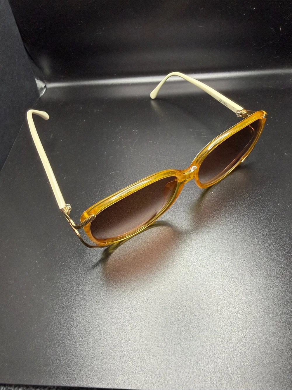 Vintage Christian Dior Sunglasses – 1970s/1980s Oversized Amber Yellow Frame.